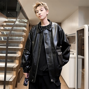 翻领工装机车皮夹克男情侣刺绣皮衣潮流外套A266-PY007-P85控138图片