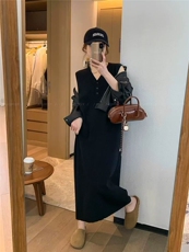 夏季新款V领潮牌港味复古修身显瘦女士条纹连衣裙，女装连衣裙，琳华羊绒