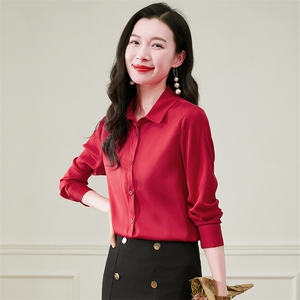 杭州重磅黑色真丝衬衫女高级感长袖2026秋新款通勤百搭真丝上衣图片