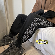 港风加绒加厚侧边印花宽松卫裤男青少年大码休闲裤K2109P50控68，男装休闲裤，电商B315