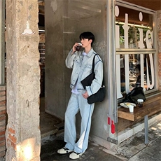秋季外穿单排扣潮标准高街水洗设计感做旧短款牛仔外套HH1241P85，男装工装外套，星座1013-5