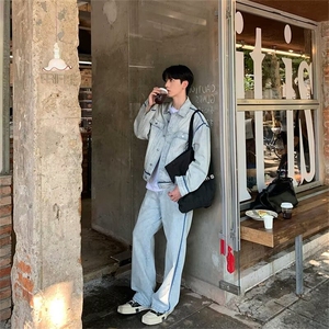 秋季外穿单排扣潮标准高街水洗设计感做旧短款牛仔外套HH1241 P85图片