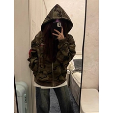 迷彩连帽卫衣外套女秋季刺绣拉链开衫重磅宽松情侣上衣W226，女装短外套，星座1116A（原606A-3）