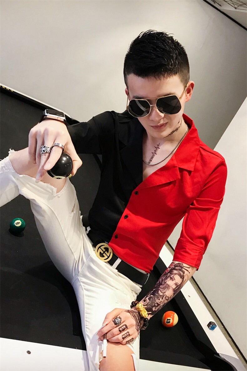 夏季男士七分袖印花衬衫男休闲修身碎花衬衣A236-1941-P55,男装衬衫,电商A236
