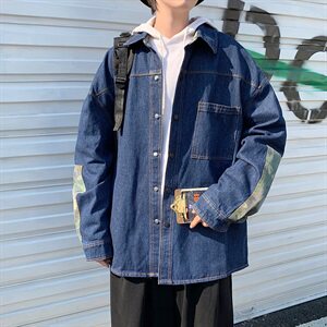 港风秋冬款男牛仔夹克迷彩拼接潮宽松休闲外套JK002  P60图片