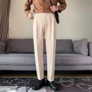 小西裤男九分修身直筒休闲裤男士高级垂感黑色西装长裤子潮KA513