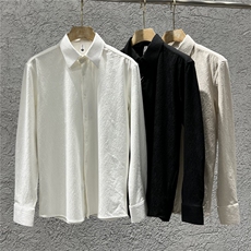 法式大尖领衬衣男长袖菱形格高品质提花衬衫白色C9921-P63，男装衬衫，电商A213