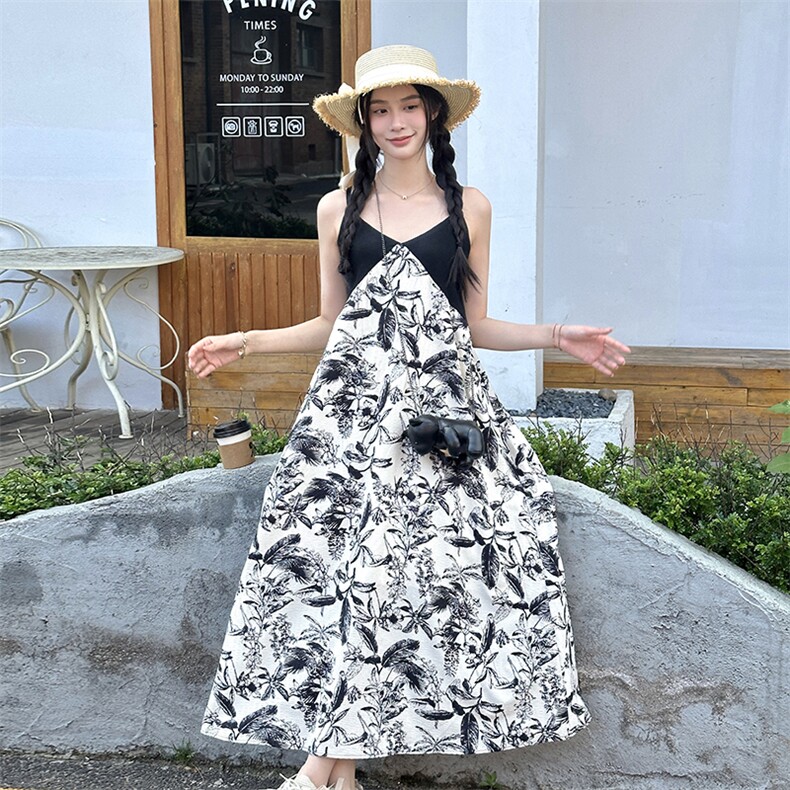【新款现货】风水墨印花撞色连衣裙P90K138,女装连衣裙,2C333