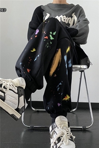 2023秋季新款港风彩色泼墨印花宽松束脚卫裤B315-K23431-p50控78图片