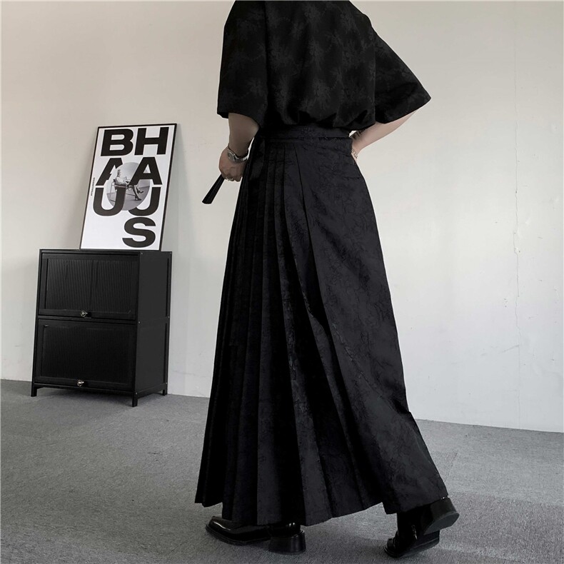 春装新中式提花百褶马面裙男女2026黑色新中式轻明制风汉服裙子,男装民族服装,星座909