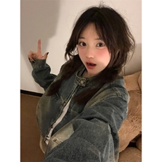【有货】美式复古垫肩牛仔外套男女款高级感立领夹克JK05CC-特P68，男装夹克，星座1007（原301D）