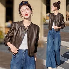2026春装新款时尚潮流皮衣小外套机车服女装，女装皮衣，1C078