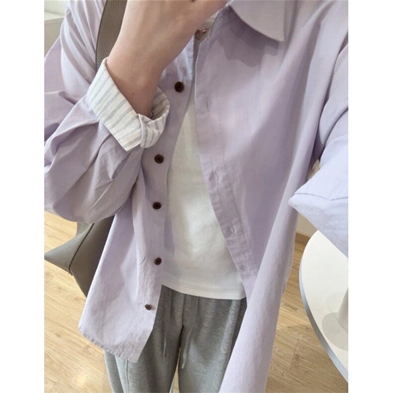 设计感紫色拼接条纹衬衫外薄款套女春夏外搭防晒开衫衬衣C2598,男装防晒衣,星座1116A（原606A-3）