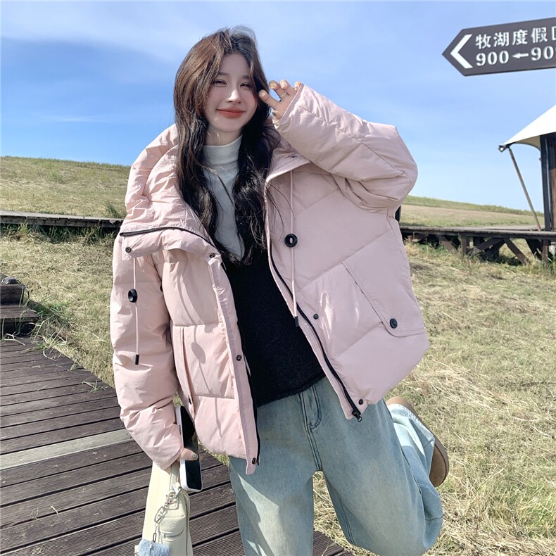 多巴胺黄色保暖连帽羽绒服2025冬季韩系甜美学院风减龄宽松面包服,女装羽绒服,2C177