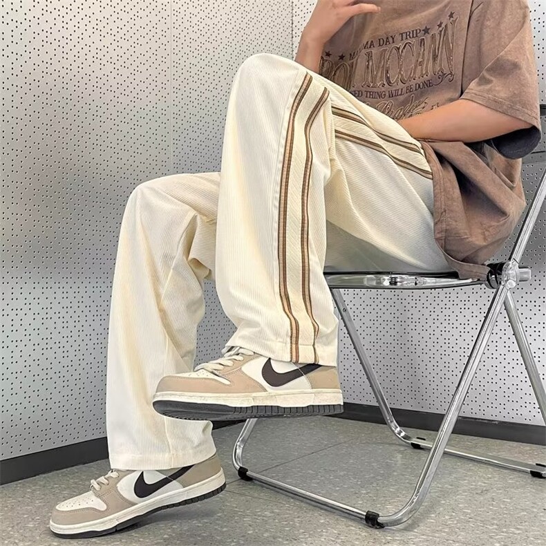 日系潮流青春流行潮男条纹时尚潮牌长裤休闲裤宽松型运动裤新款图片