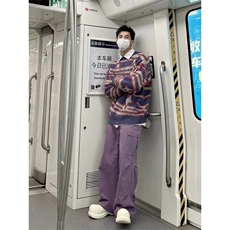 MY9175-P47情侣装秋冬季美式潮牌复古圆领毛衣慵懒风套头撞色，男装针织衫/毛衣，电商B323A