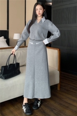 韩版假两件拼接卫衣高腰显瘦半身裙女秋季新款盐系炸街减龄两件套，女装套装/套裙，江南