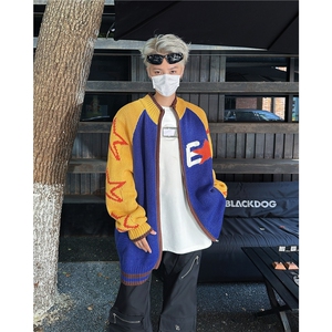 时尚撞色设计秋季针织开衫男同款宽松休闲毛衣外套上衣 MY9227图片