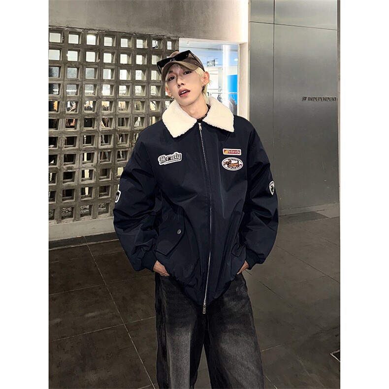 2025冬款翻领摇粒绒拼色绣标棉服218-7-M128-P115-控148,男装棉衣,星座218-7