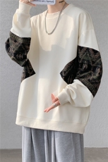 8XL-M春秋季圆领拼接撞色民族风卫衣男新款潮牌上衣服WY005P58，男装民族服装，电商B312