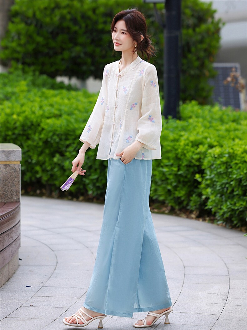 苎麻时尚套装夏季薄款2026新款上衣大方得体一整套超火两件套,女装套装/套裙,鑫源服饰