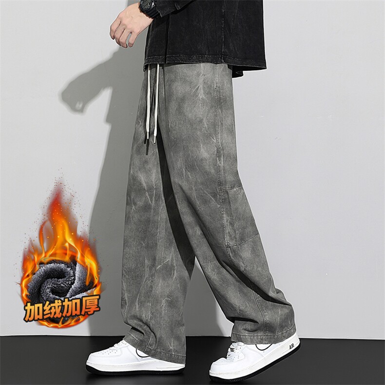 复古做旧牛仔裤男秋冬宽松弯刀阔腿休闲长裤子Z2588-P55/加绒P65,男装牛仔裤,星座509
