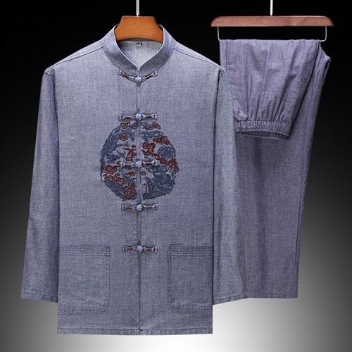 中式休闲外套两件套古风盘扣唐装男套装风春季对襟立领中山装，男装民族服装，电商B212（原钱塘6029）