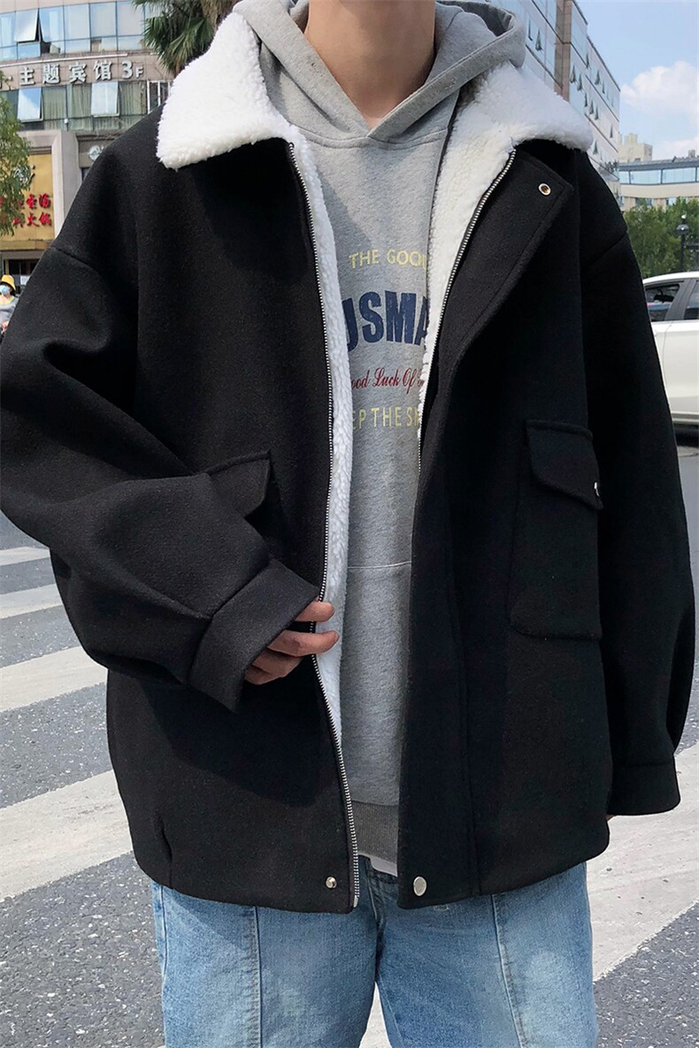 TP98N58毛呢羊羔毛棉服加绒加厚OVERSIZE韩版宽松上衣外套,男装棉衣,电商A170