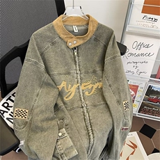 得物品质秋款男立领牛仔夹克拼接机车休闲外套JK0009P88，男装夹克，星座1013-1