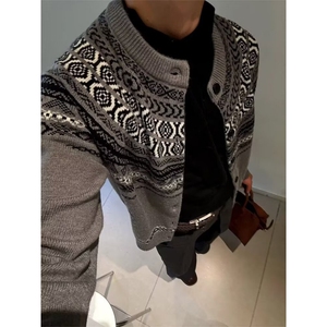 提花针织衫男款秋季慵懒松弛感开衫毛衣复古情侣外套 MBX057图片