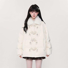 圣诞喜庆红牛角扣加厚毛领棉服外套学院风棉衣6611-P110网图，男装棉衣，电商B245
