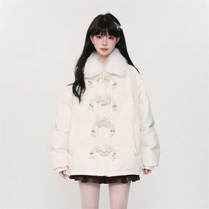 圣诞喜庆红牛角扣加厚毛领棉服外套学院风棉衣6611-P110网图图片
