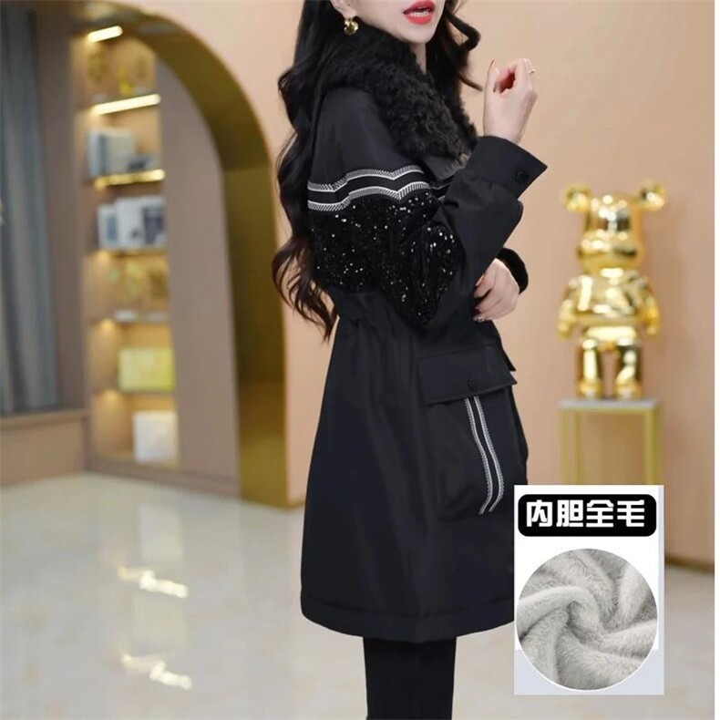 【大货已出】加绒加厚派克服女新款洋气收腰显瘦中长款保暖外套女,女装皮草,韩蔻秀