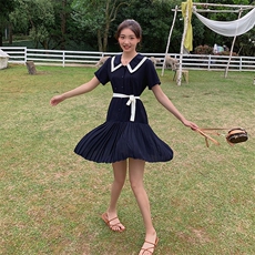 现货2021夏季新款娃娃领蝴蝶结连衣裙浙宝292A货号W006，女装连衣裙，时倾STUDIO