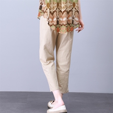 时尚百搭宽松休闲裤女高腰显瘦九分裤舒适棉麻面料夏季新款，女装休闲裤，叶笙衣