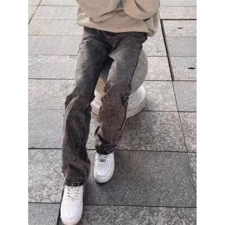 网红高街复古雪花大理石纹517牛仔裤男女春秋微喇休闲长裤子图片