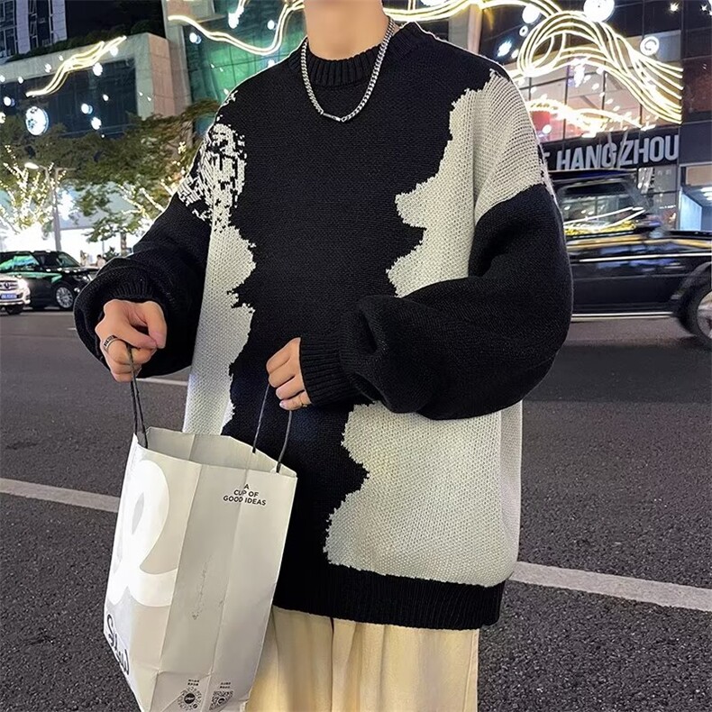 秋冬拼色毛衣男高街潮牌个性套头嘻哈日系复古针织衫MY7020-P45,男装针织衫/毛衣,星座308B-1