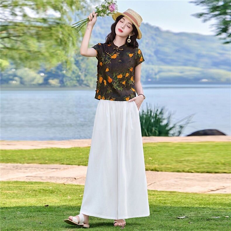 现货2026年夏季新中式上衣麻料阔腿裤子，可分开卖,女装套装/套裙,艾仟回(原伊仟回)