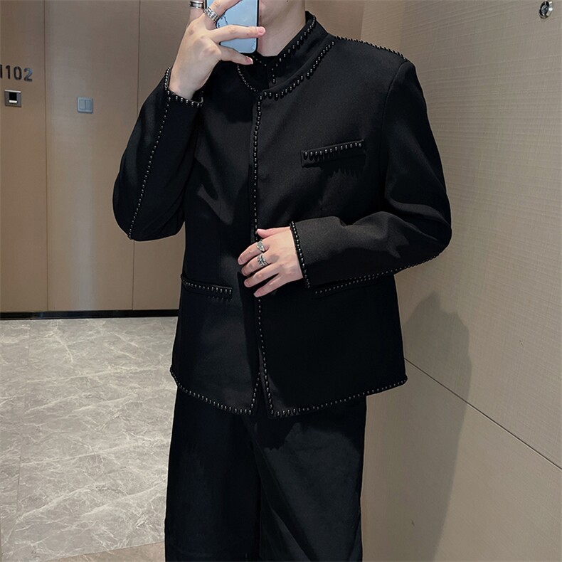 王嘉尔同款重工立领铆钉小香风夹克设计痞帅西服外套男JK2336P150,男装夹克,电商B267