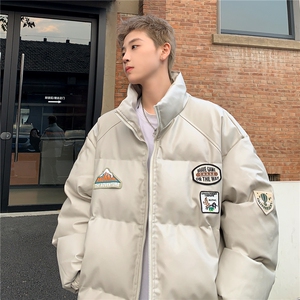 23冬装新款 美式复古徽章皮棉服pu情侣棉衣面包服外套男D333 P118图片