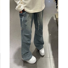复古拼接休闲牛仔裤男高街褶皱设计感宽松直筒阔腿长裤N808，男装牛仔裤，星座1116A（原606A-3）