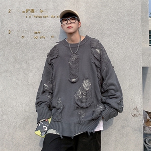 MY157-P38美式假两件破洞宽松型毛衣图片