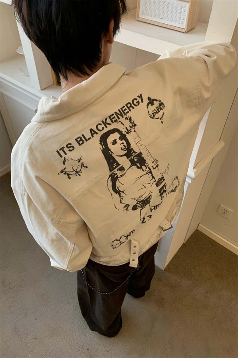 做旧人像印花牛仔裤夹克休闲潮牌外套JK8971特P71,男装工装外套,星座908-1