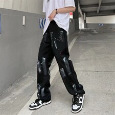 牛仔裤男秋季潮大码休闲裤子高街油漆手绘牛仔裤男G095P40，男装牛仔裤，星座1116-2