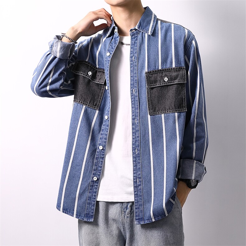 秋季流行男牛仔衬衣宽松休闲长袖衬衫外套XZ310B-3-CY955-P60,男装衬衫,星座310B-3