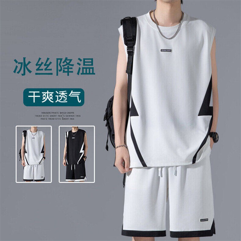 2025夏季新款无影墙大码冰丝速干背心套装M-5XHQ24607-特P55，男装休闲套装，电商A022