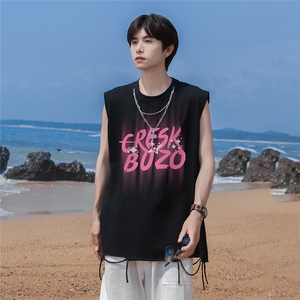 港风 24夏款字母印花坎肩圆领链条背心 DT65801 P35控48图片