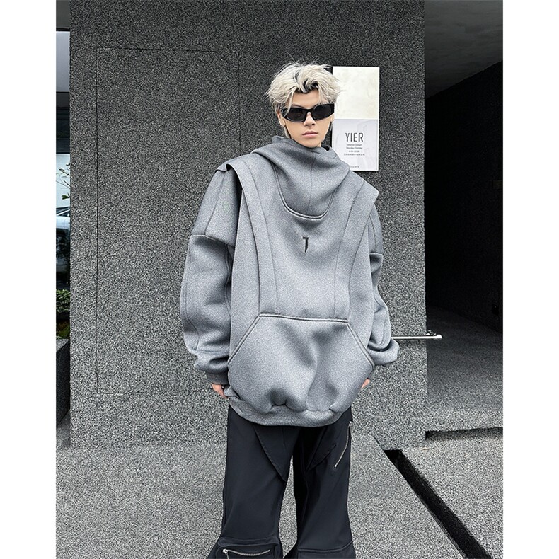 硬挺重磅卫衣男款秋冬美式高街机甲连帽衫高级感解构oversize外套,男装卫衣,电商B288