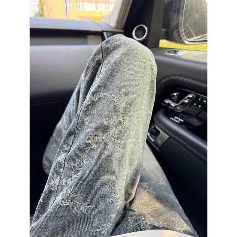 cleanfit荆棘提花牛仔裤美式高街vibe裤子直筒微喇裤WLA2366-P45,男装牛仔裤,星座1008