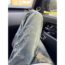 cleanfit荆棘提花牛仔裤美式高街vibe裤子直筒微喇裤WLA2366-P45，男装牛仔裤，星座1008